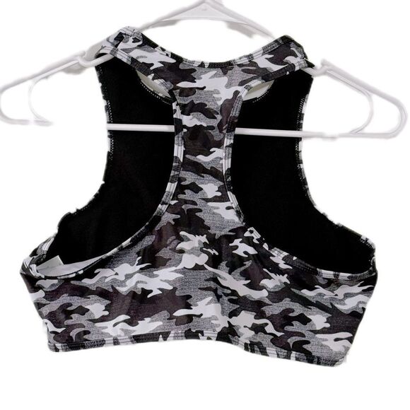 Gray and Black Crop Swim Top with Cut-Out Design - Picture 2 of 4